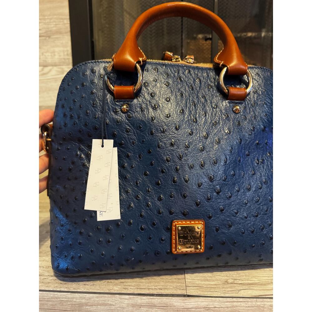 Two piece set- Dooney & Bourke Embossed Ostrich leather Satchel wallet teal blue - Picture 12 of 16